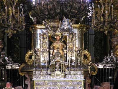 Detail of the High Altar of the Cathedral of Santiago with the statue of Saint James in the middle