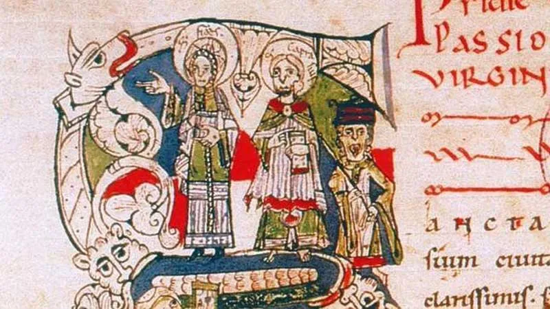 A medieval manuscript scene associated with Archbishop Diego Gelmírez.