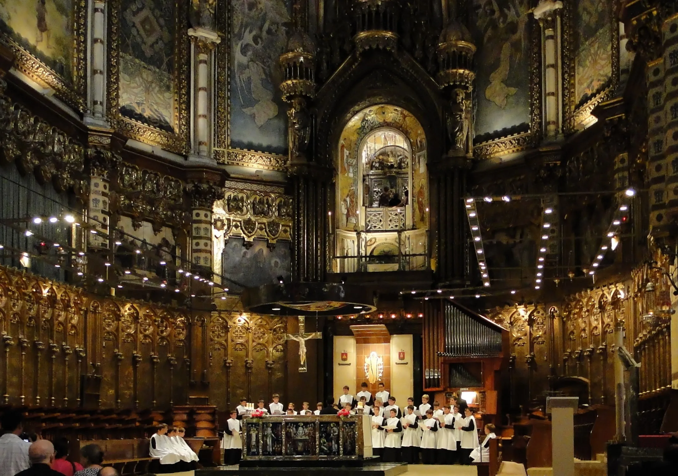 The Escolania de Montserrat singing inside the abbey basilica.