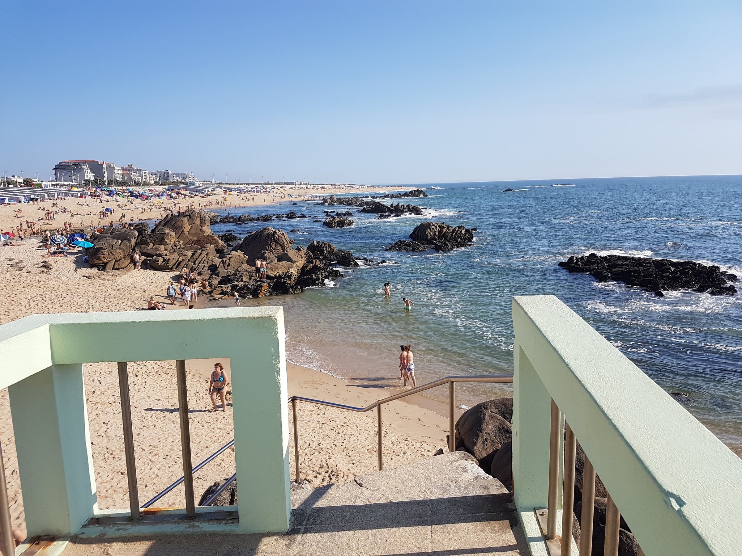 A rocky Atlantic beach beside the Portuguese Coastal Way.