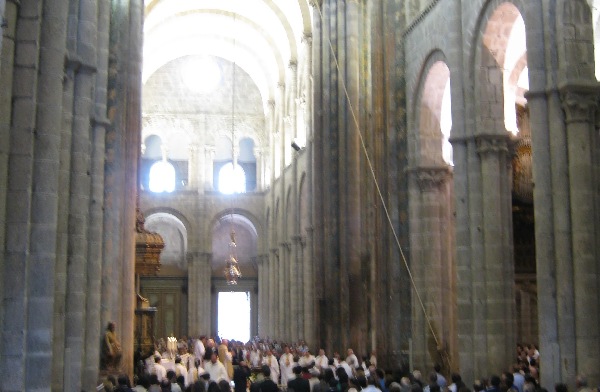 Pilgrims and clergy gathered for Mass inside Santiago Cathedral.