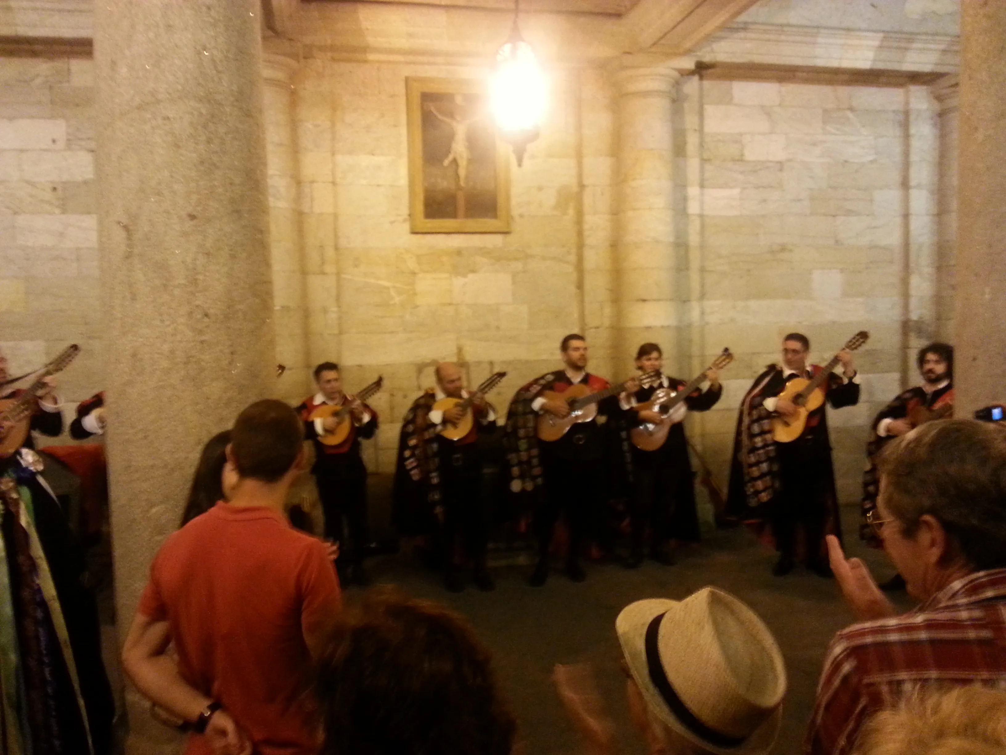 The Tuna de Derecho performing at night in Santiago de Compostela.