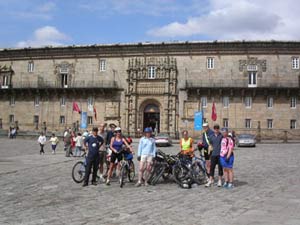 Cyclist by the Parador of Santiago de Compostela