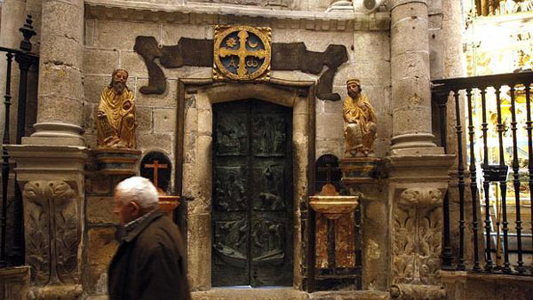 The closed Holy Door of the Cathedral of Santiago de Compostela from inside